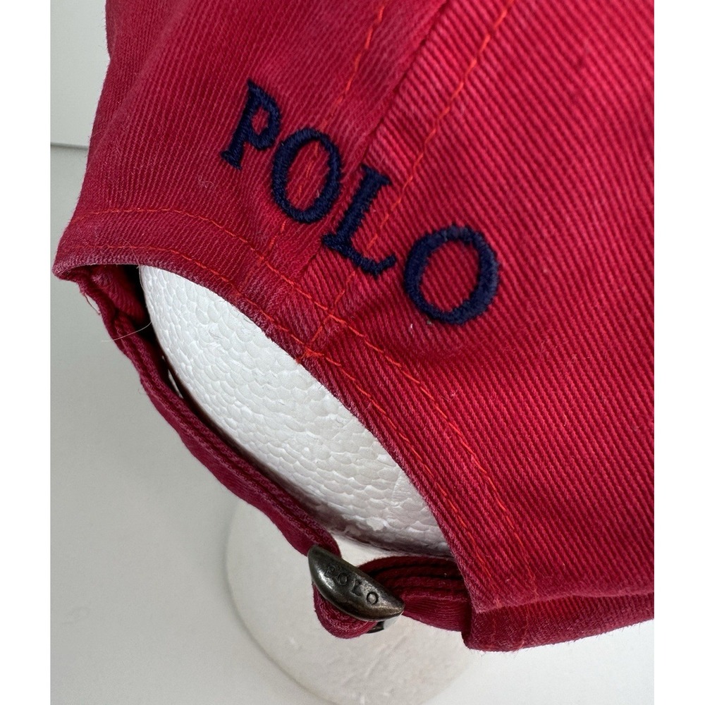 Polo Ralph Lauren Dark Red Navy Blue Pony Spell Out Strapback Hat Cap Mens OSFA - Picture 5 of 9